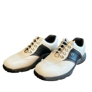 Mens Size 10M FootJoy Golf Shoes White & Black Leather Green Joys 45463